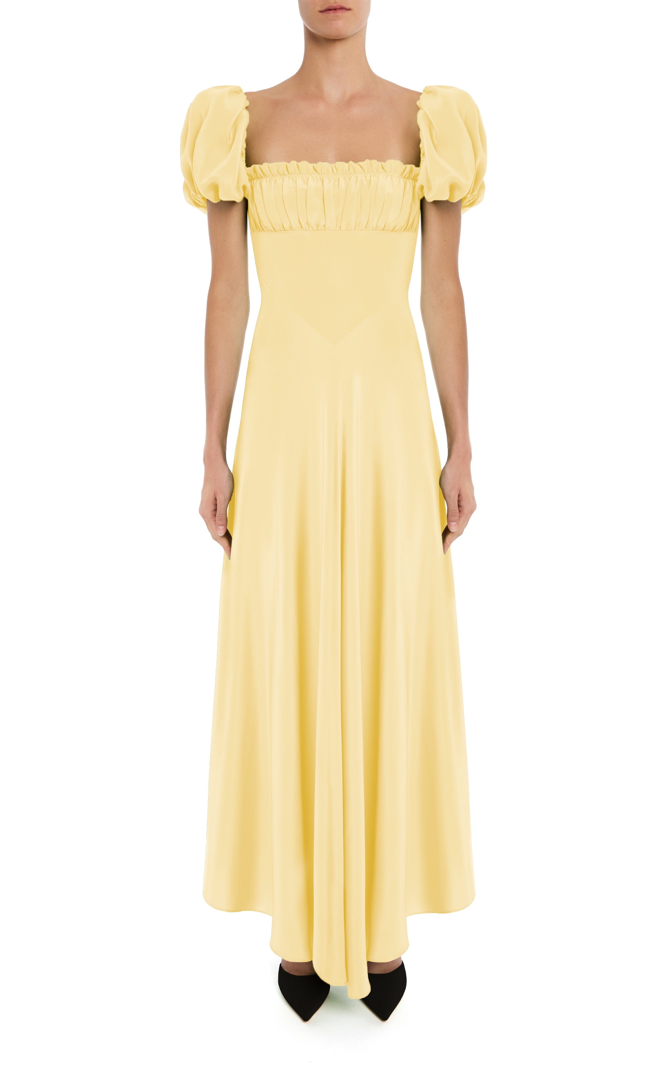 Yellow Silk Crepe Dress With Gathered Bust And Ribbon Detail Rodarte Yellow Silk Crepe Dress With Gathered Bust And Ribbon Detail Rodarte