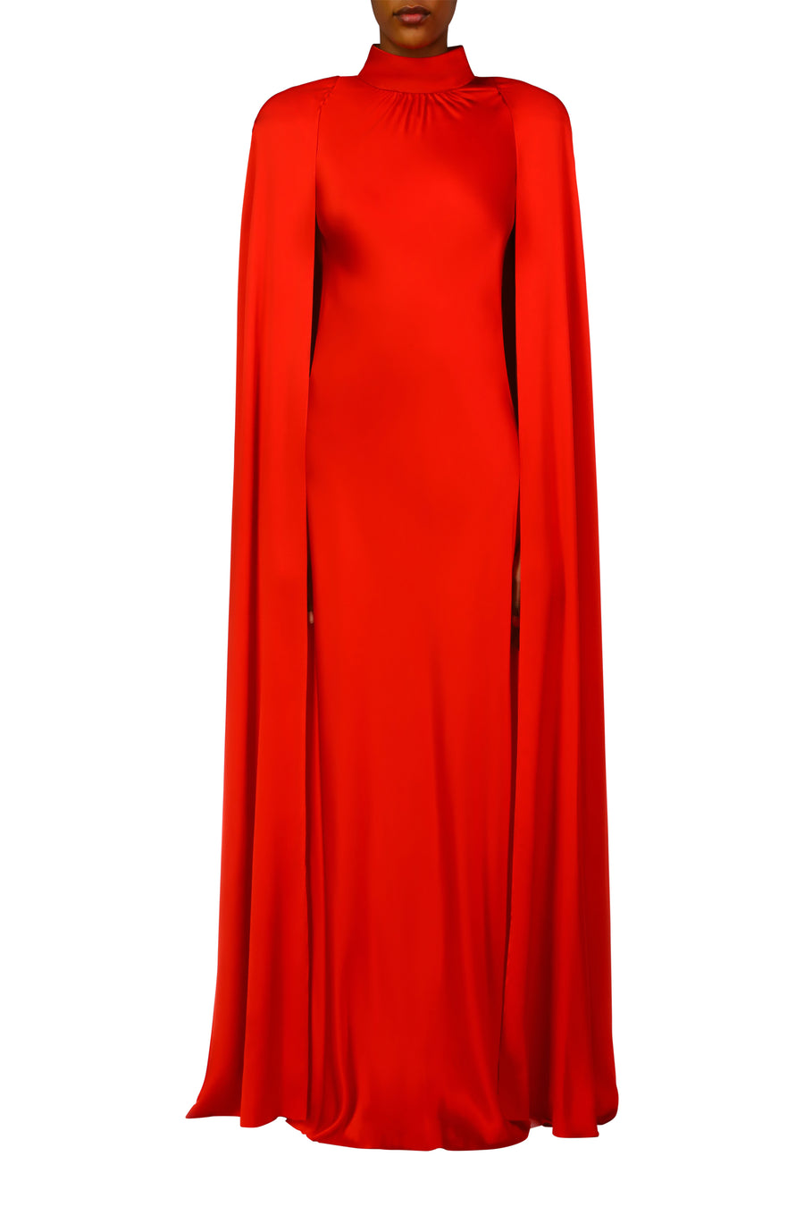 Red Silk Satin Cape Gown