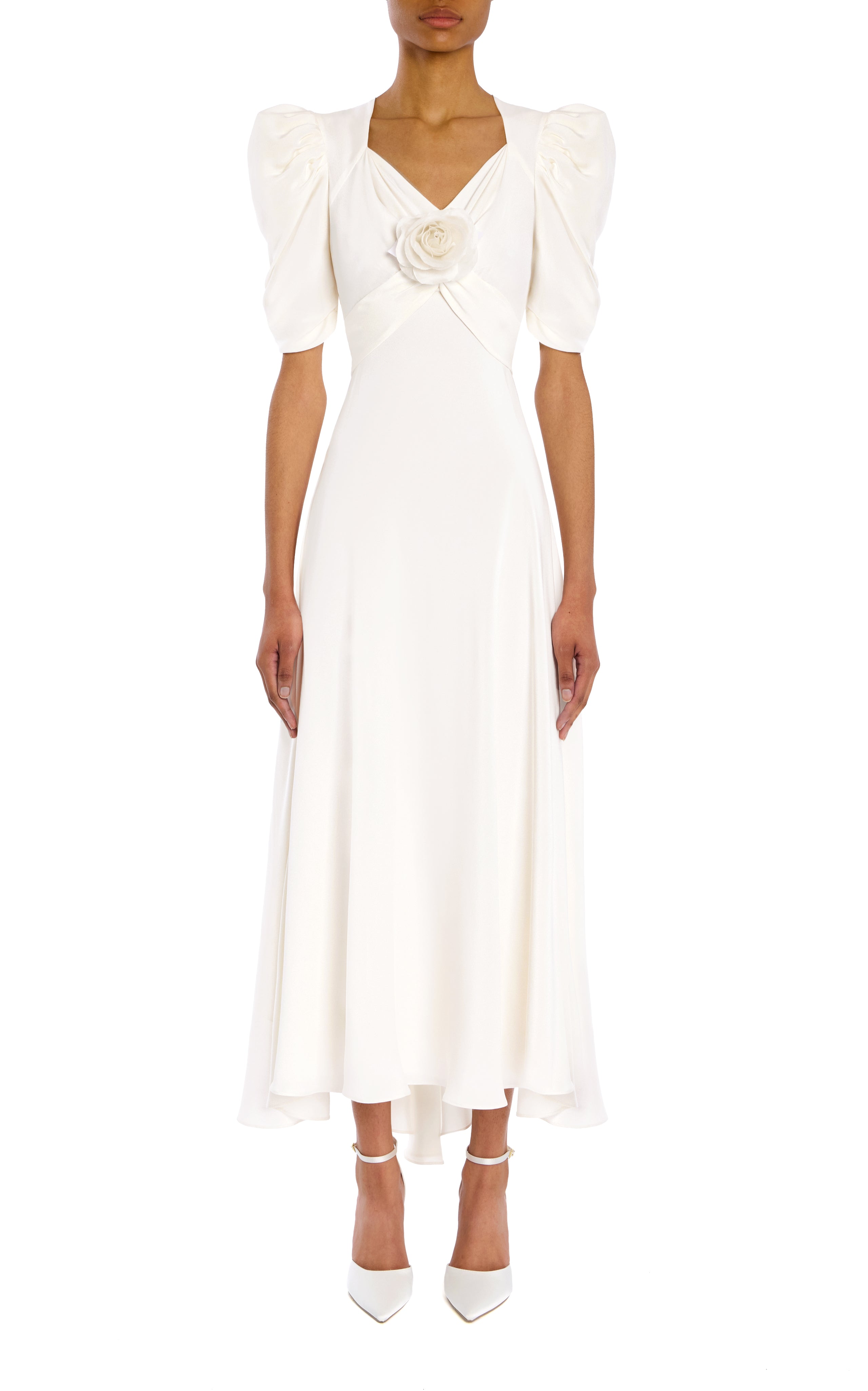 rodarte puff-sleeve silk & lace dress Lace-trimmed silk cocktail dress in green - Rodarte