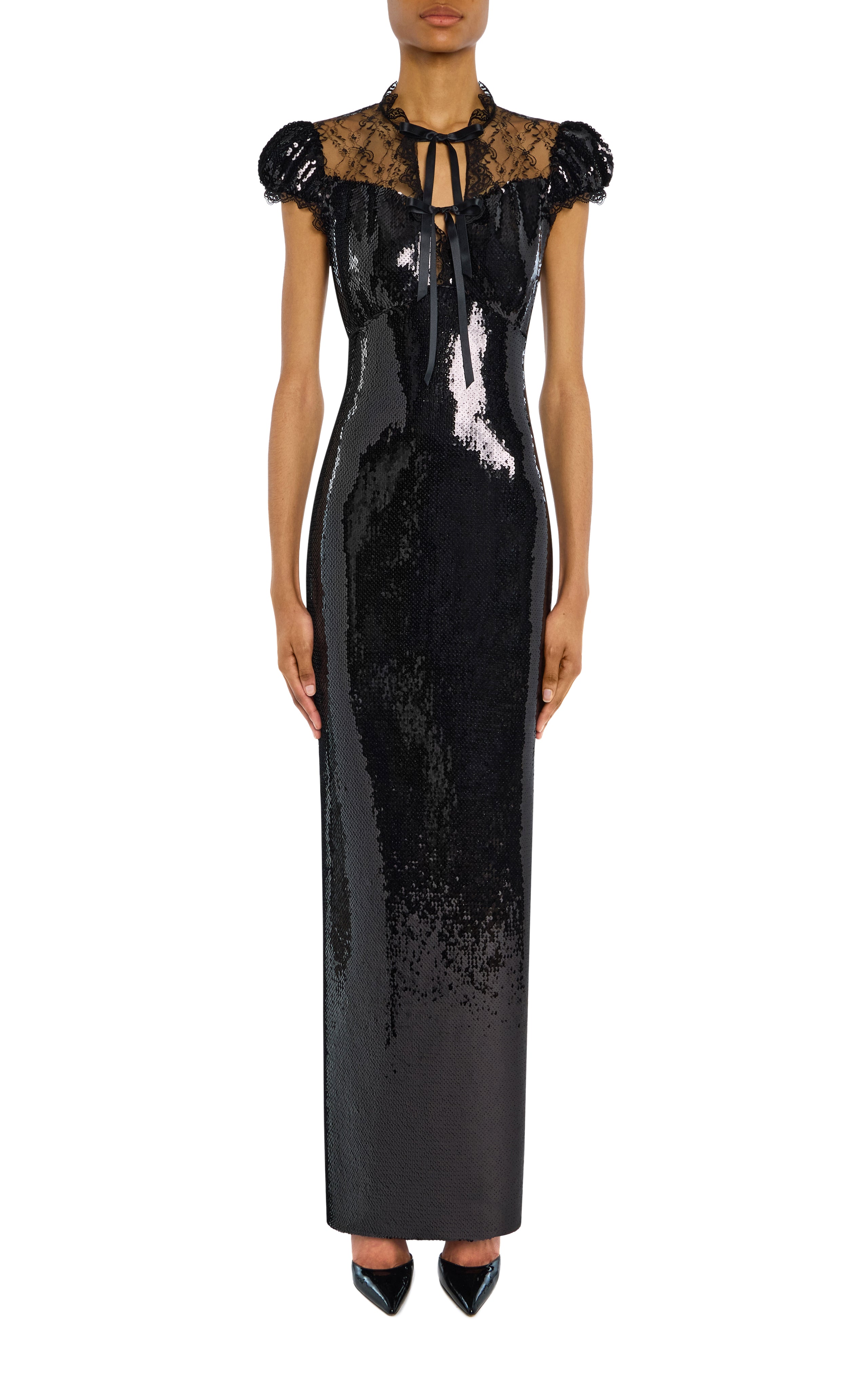 rodarte sequin dress Brown Sequin Gown With Flower Detail