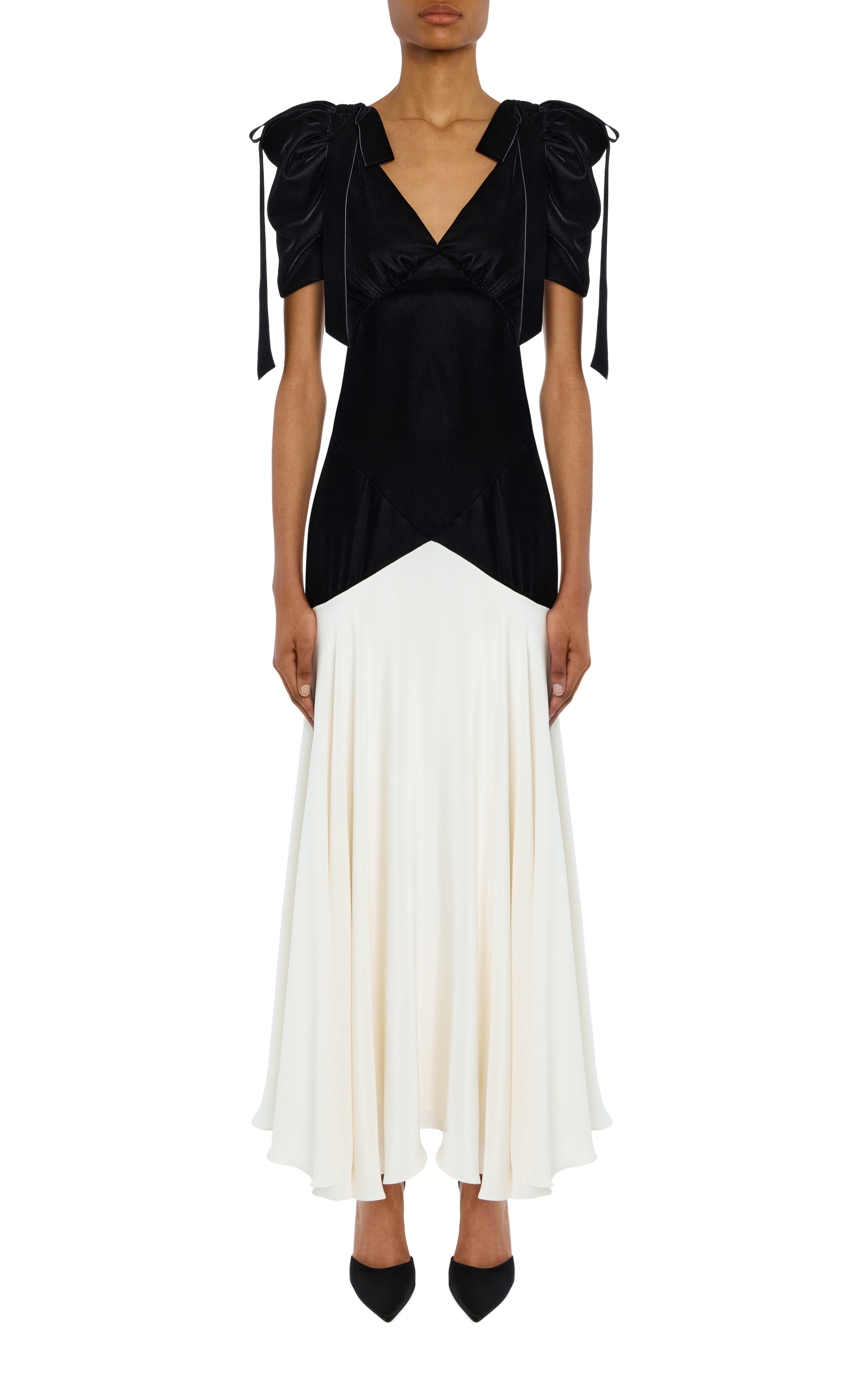 Black Velvet and White Silk Crepe Bias Dress With Velvet Bow Details – Rodarte