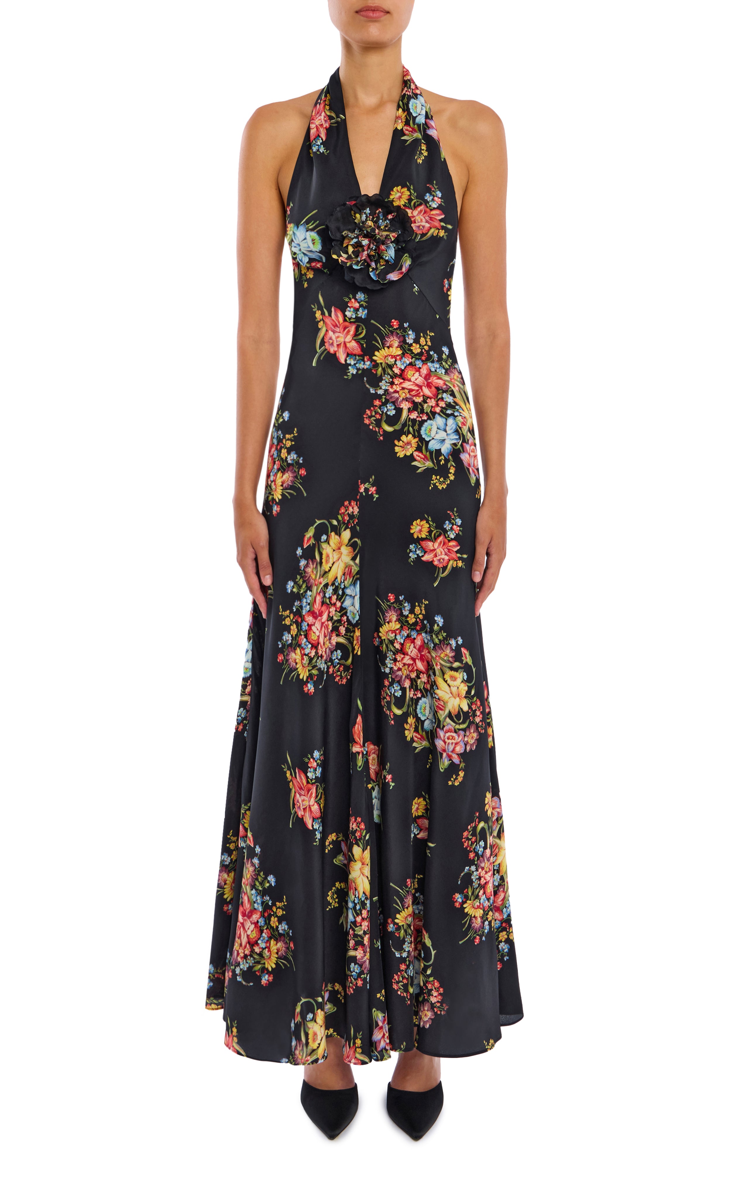 Floral Silk Halter Dress With Silk Flower Rodarte Floral Silk Halter Dress With Silk Flower Rodarte