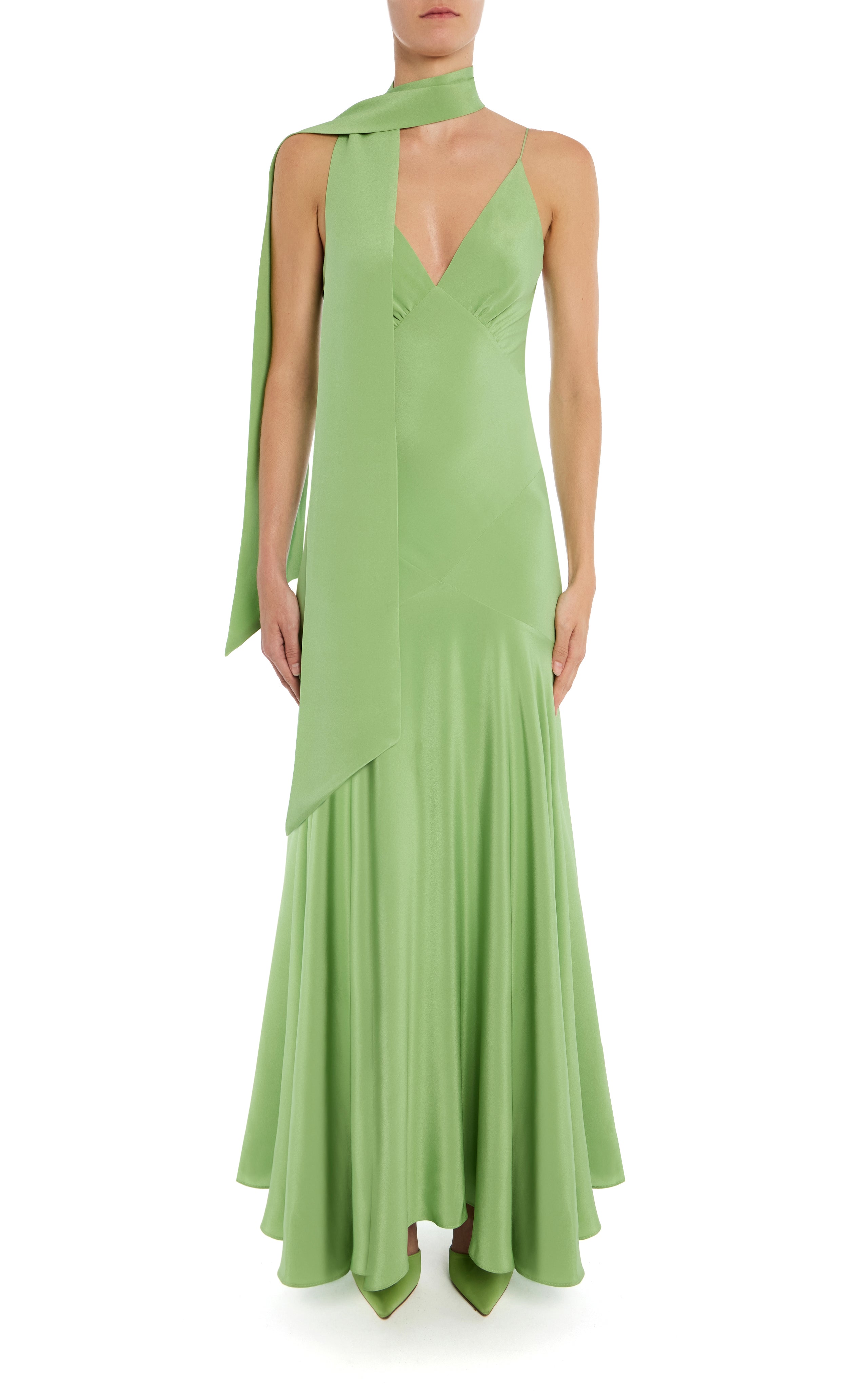 Green Silk Crepe Bias Gown with Scarf – Rodarte