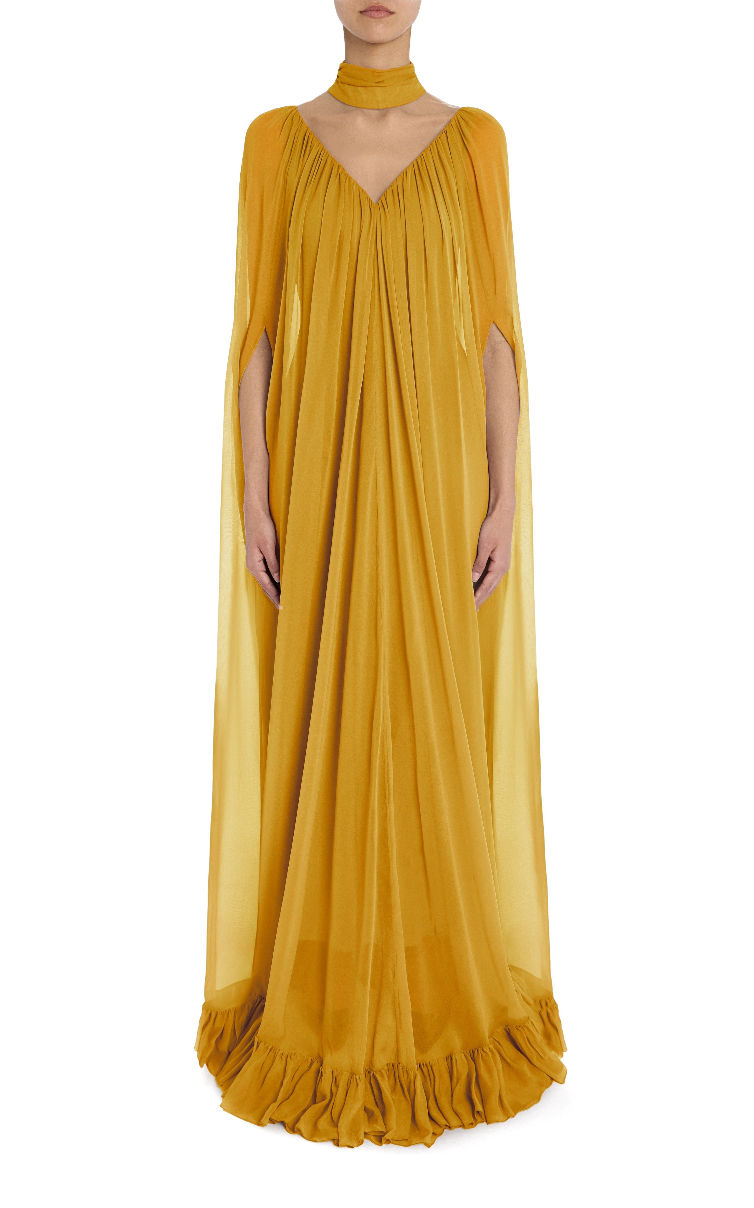 Marigold Silk Chiffon Cape Gown with Ruffle Detail Rodarte Marigold Silk Chiffon Cape Gown with Ruffle Detail Rodarte