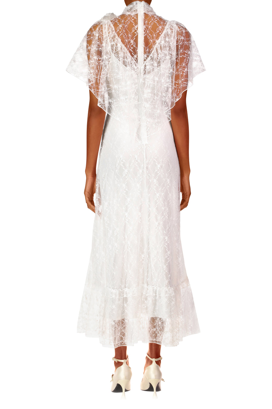 Off White Floral Lace And Silk Dress