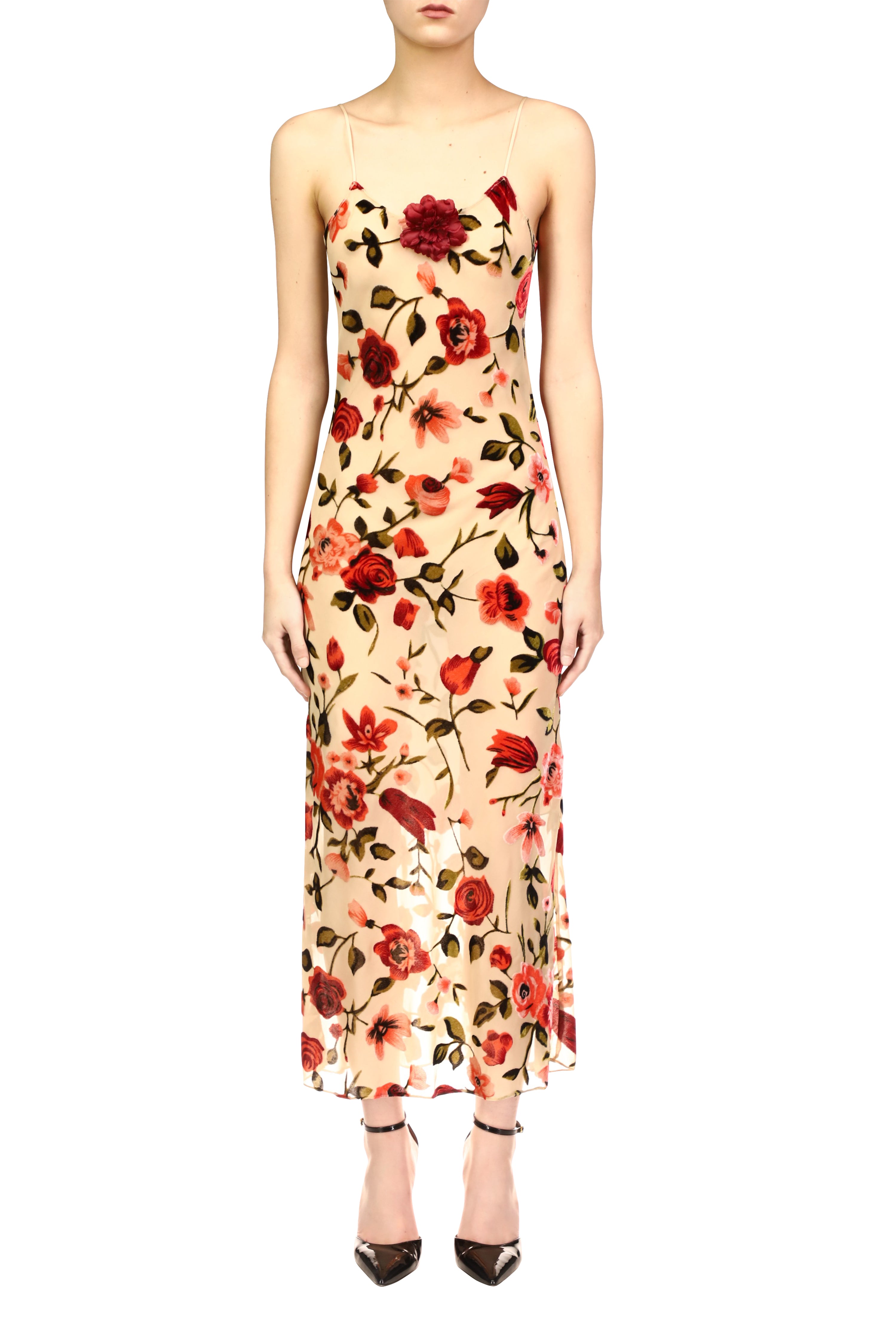 Velvet Devoré Slip Dress With Silk Flower Pin – Rodarte