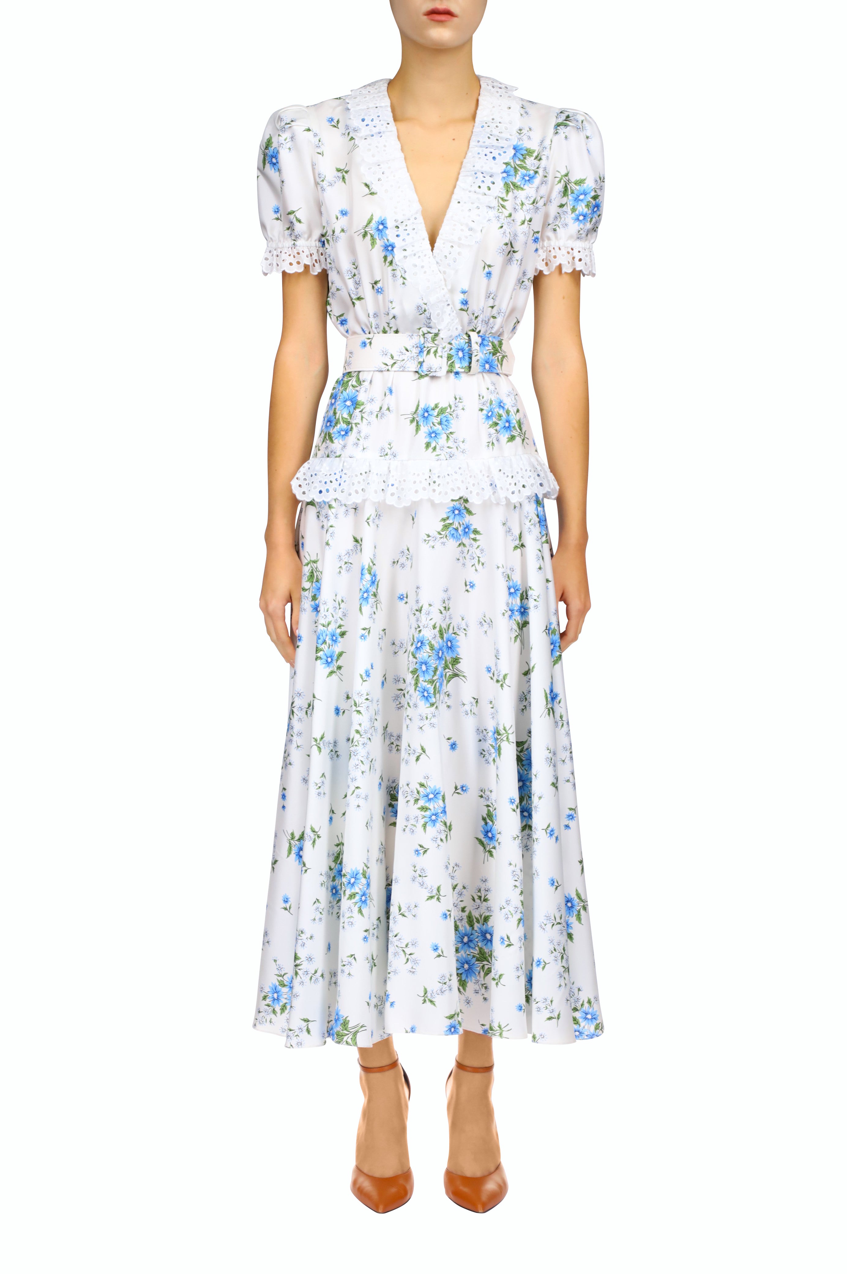 rodarte blue dress Floral-appliqu silk midi dress in blue - Rodarte