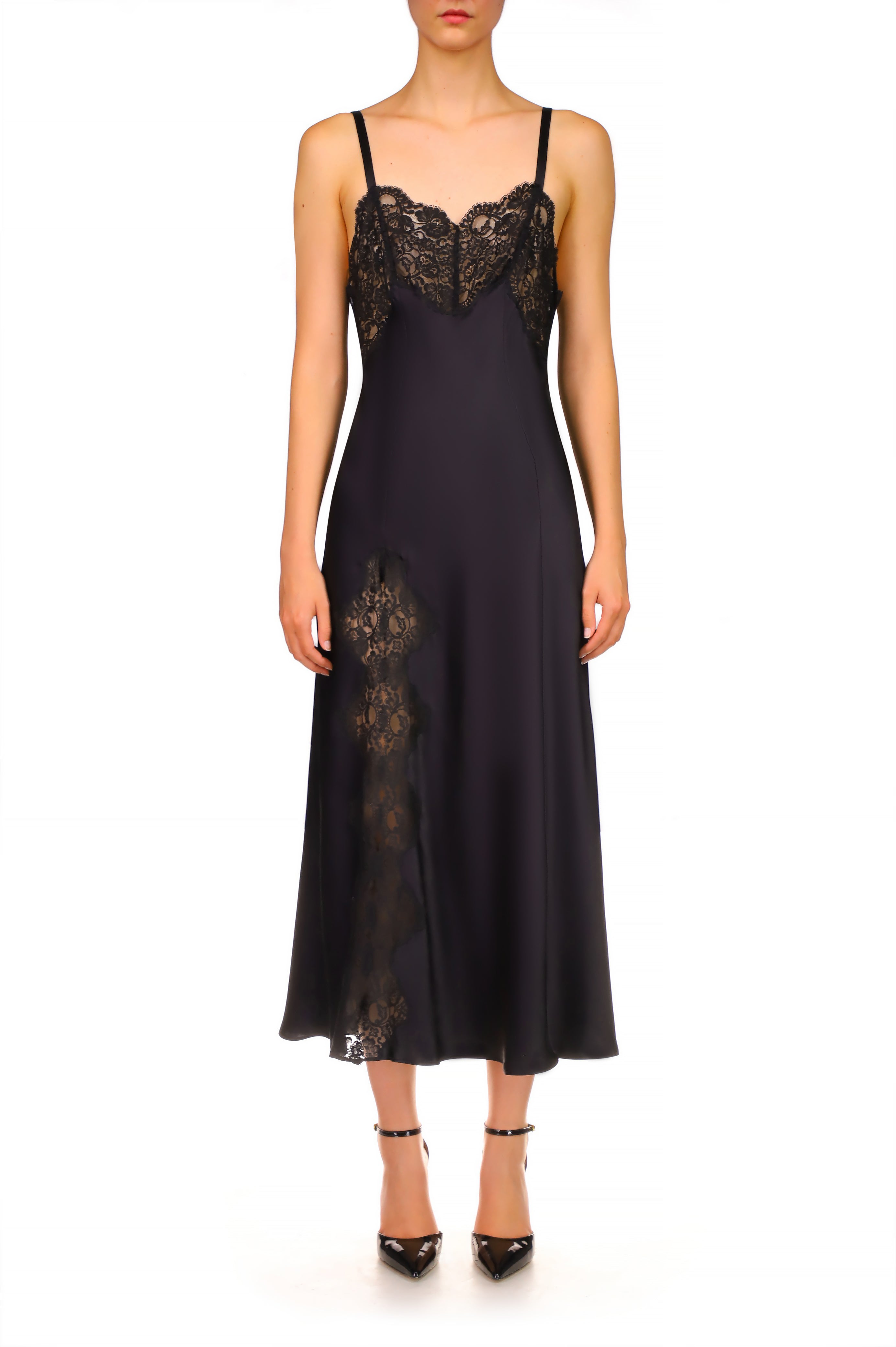 Black Silk Satin And Lace Bias Slip Dress – Rodarte