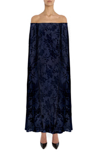 Navy Floral Velvet Devoré Off the Shoulder Cape Dress – Rodarte