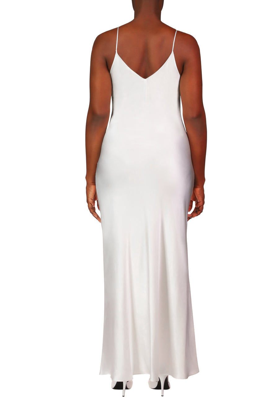 Off White Silk Satin Bias Slip Gown With Silk Flower