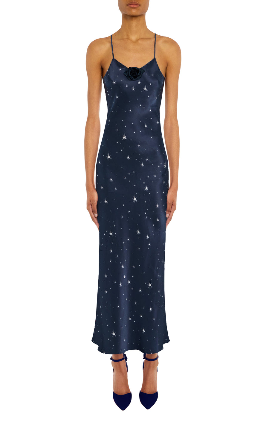 Navy Star Print Bias Silk Slip With Silk Rosette – Rodarte
