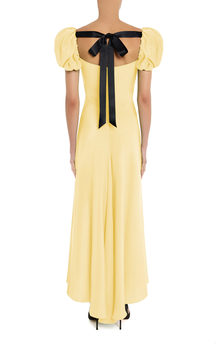 slim fit dress slacks Yellow Silk Crepe Dress With Gathered Bust And Ribbon Detail – Rodarte