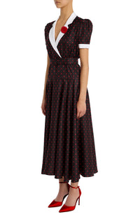 Heart And Polka Dot Printed Silk Twill Collared Dress With Belt and Fl – Rodarte