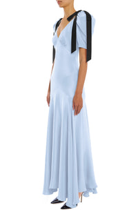 black white and blue dress Blue Silk Crepe Bias Dress With Black Velvet Bow Detail – Rodarte