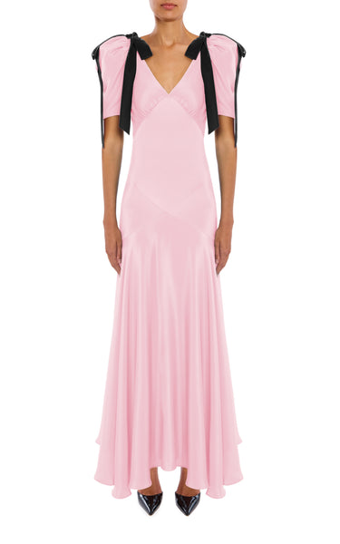 simple elegant wedding dresses Pink Off Shoulder Long Sleeve Embroidered Prom Dress