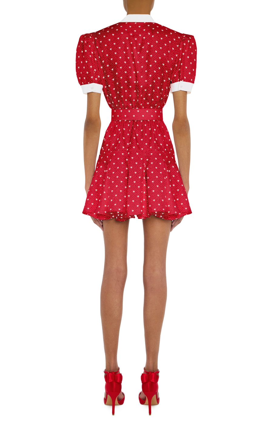 Red Heart Print Silk Twill Collared Mini Dress With Belt and Flower –  Rodarte