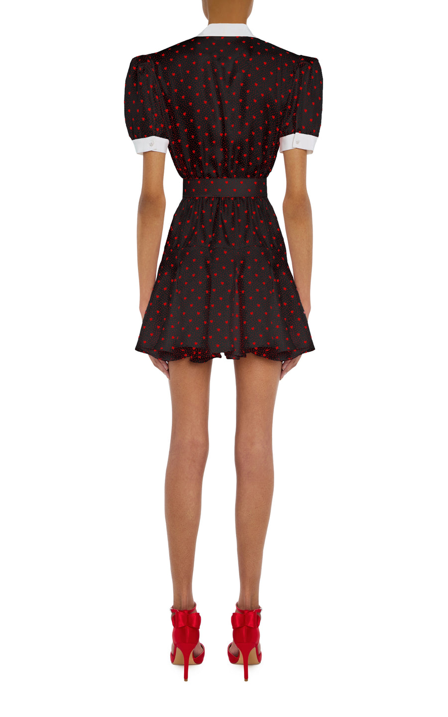 fitted lace wedding dress Black And Red Heart Print Silk Twill Collared Mini Dress With Belt and –  Rodarte
