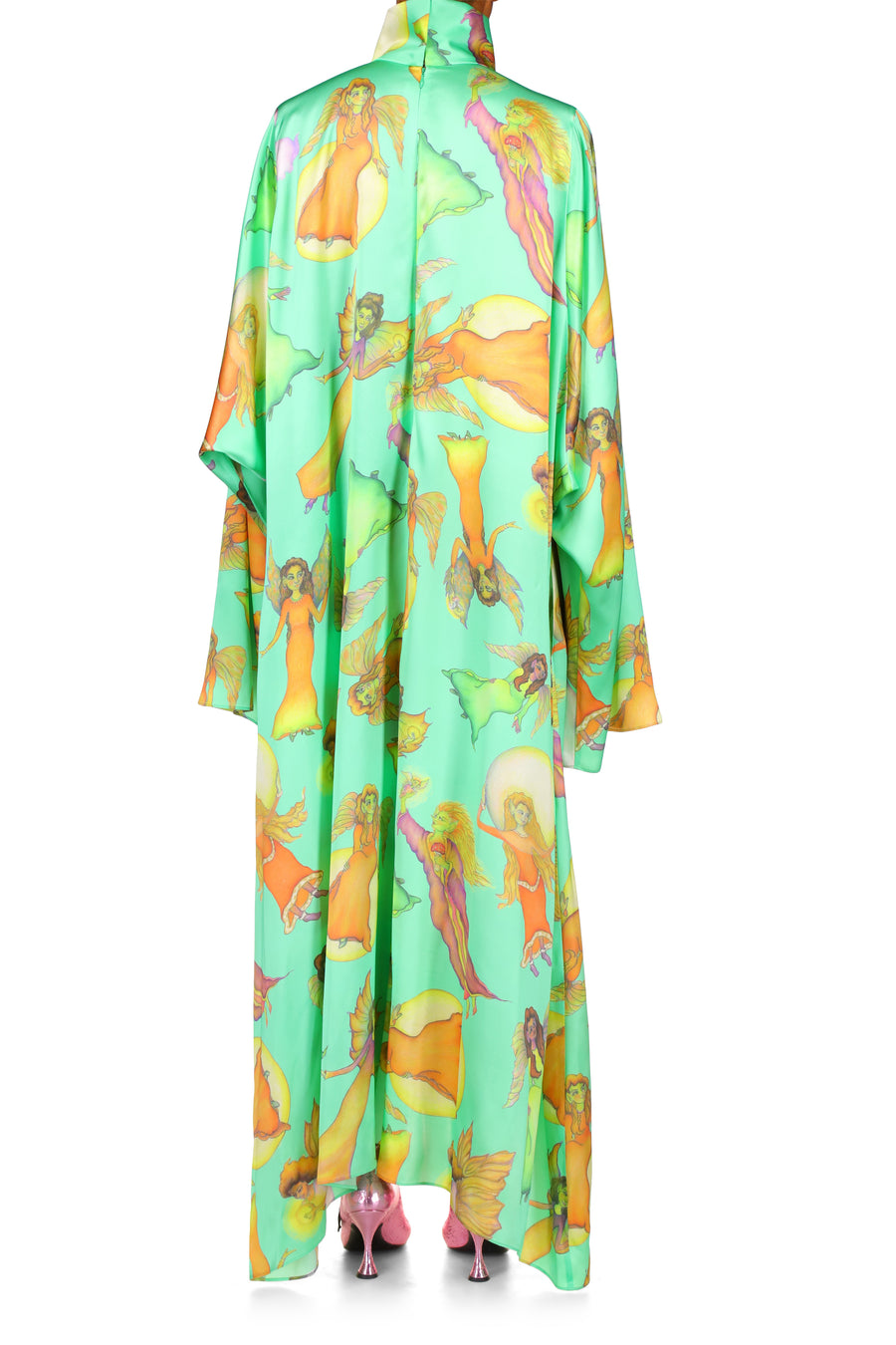 Green Fairy Printed Silk Satin Tunic Dress