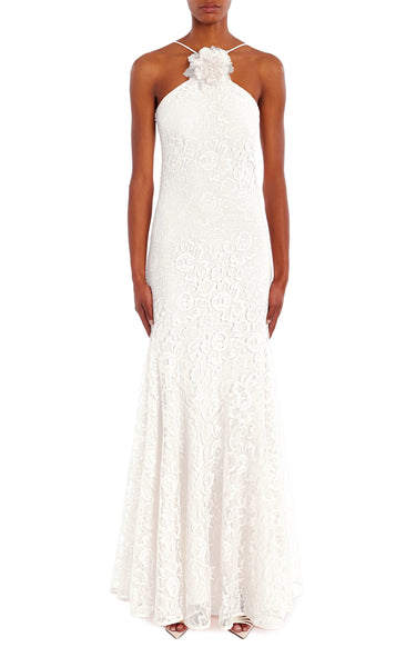 White French Levers Lace Halter Gown with Flower – Rodarte