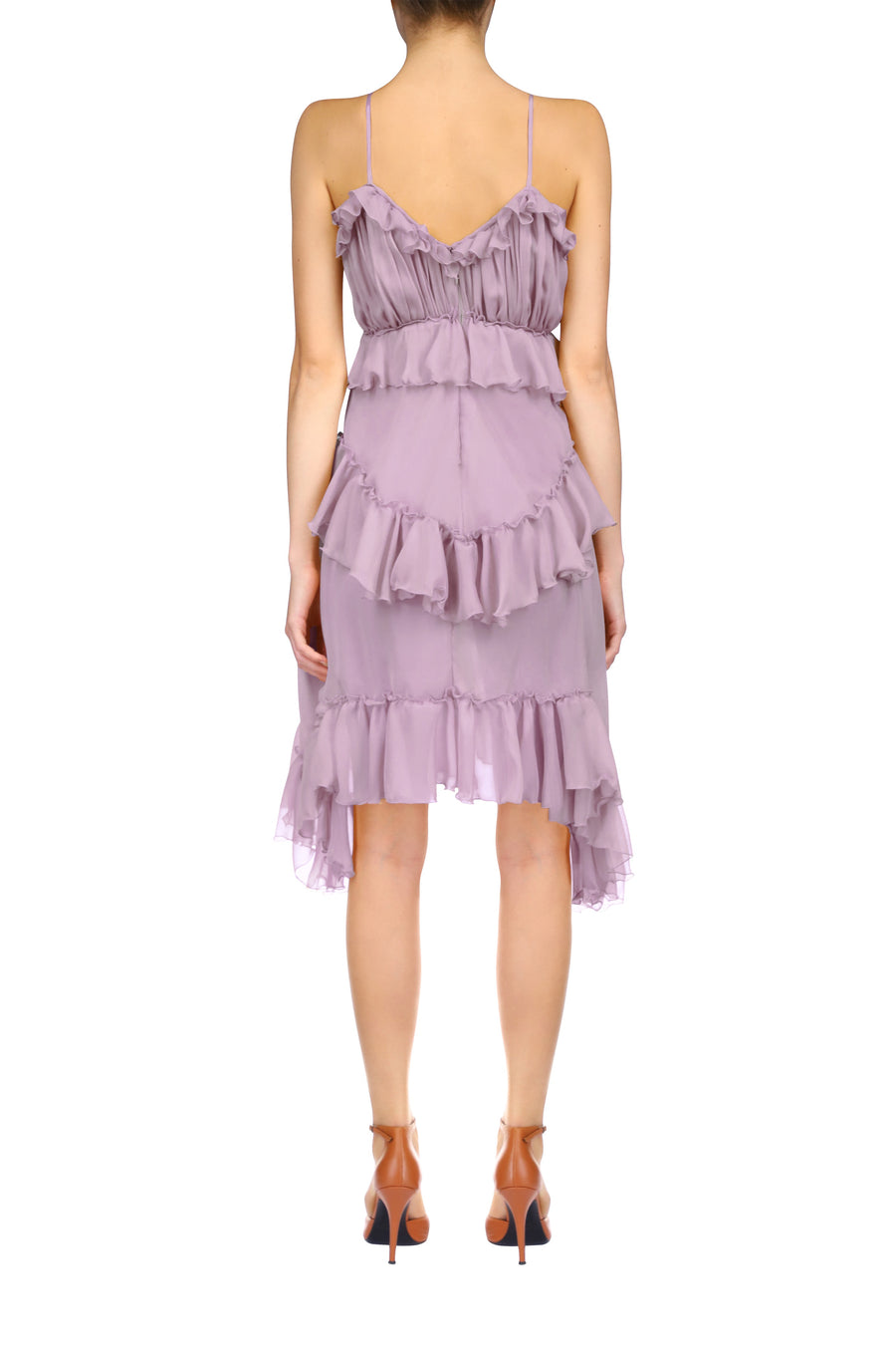 Lavender Silk Chiffon Dress With Tiered Ruffles