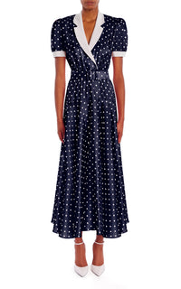 Navy Polka Dot Silk Silk Twill Collared Dress With Belt – Rodarte
