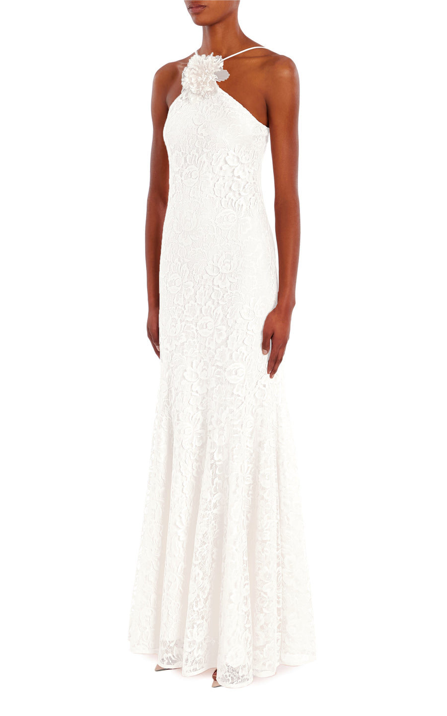 White French Levers Lace Halter Gown with Flower