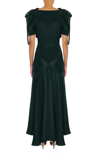Green Silk Crepe Bias Dress With Black Velvet Bow Detail Rodarte Green Silk Crepe Bias Dress With Black Velvet Bow Detail Rodarte