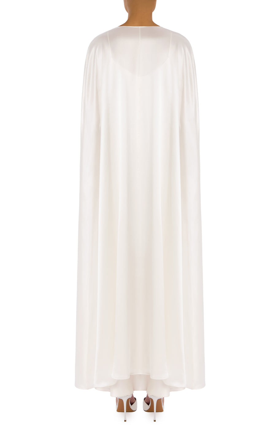 White Silk Charmeuse Cape With Silk Flower Detail
