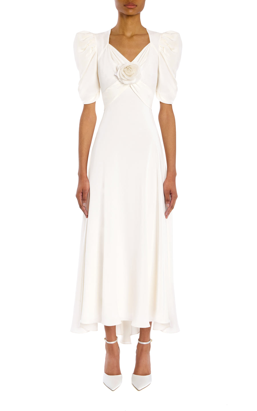 Silk Crepe Puff Sleeve Dress with Flower – Rodarte Silk Crepe Puff Sleeve Dress with Flower – Rodarte