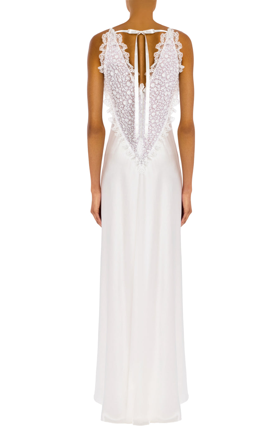 White Silk Satin Dress With Beaded Tulle And Lace Trim Detail Rodarte White Silk Satin Dress With Beaded Tulle And Lace Trim Detail Rodarte