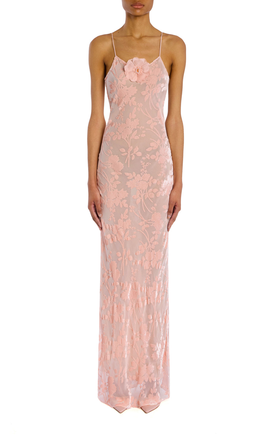 Pink Velvet Devor Slip Gown With Silk Flower Pin Rodarte Pink Velvet Devor Slip Gown With Silk Flower Pin Rodarte