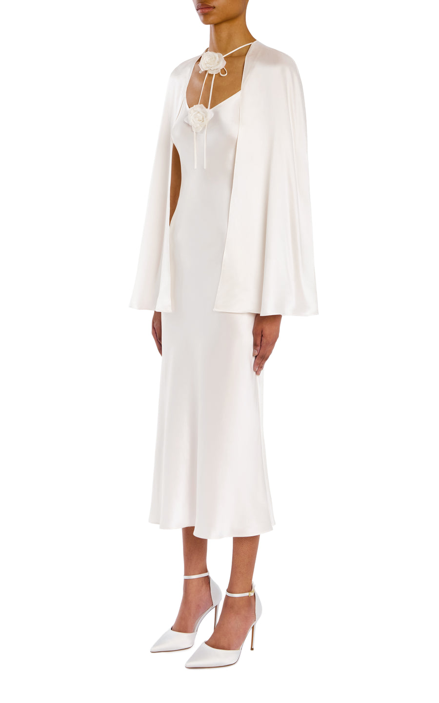 Off White Silk Charmese Capelet with Flower Pin