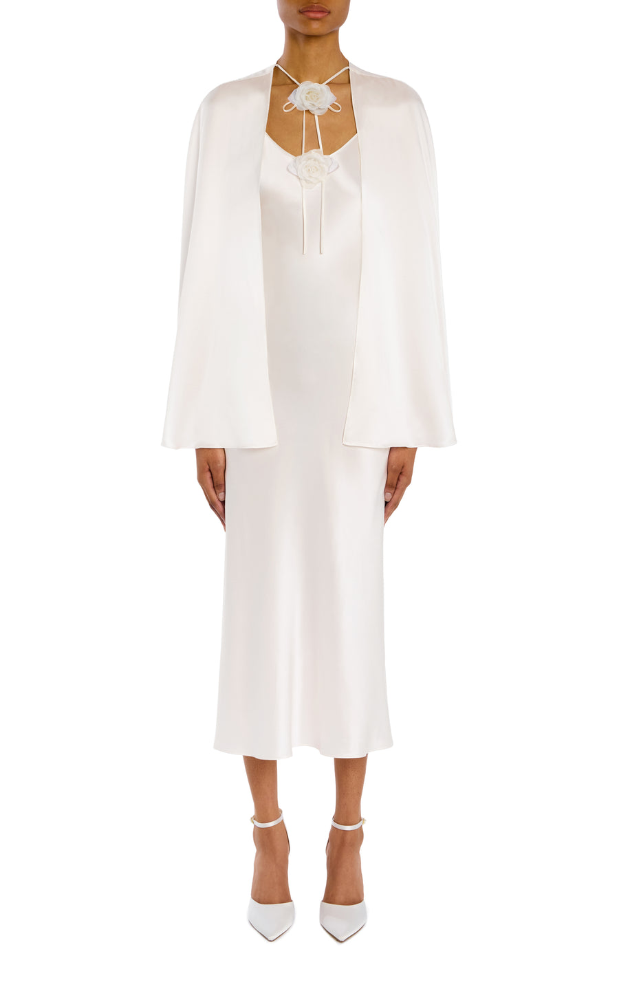 Off White Silk Charmese Capelet with Flower Pin