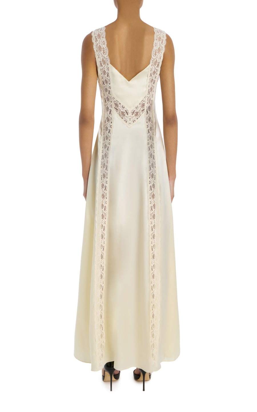 Cream Silk Charmeuse Bias Dress With Lace Inlays Cream Silk Charmeuse Bias Dress With Lace Inlays