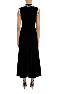 blue dress for baby girl Black Sleeveless Velvet Dress with Lace Collar Detail