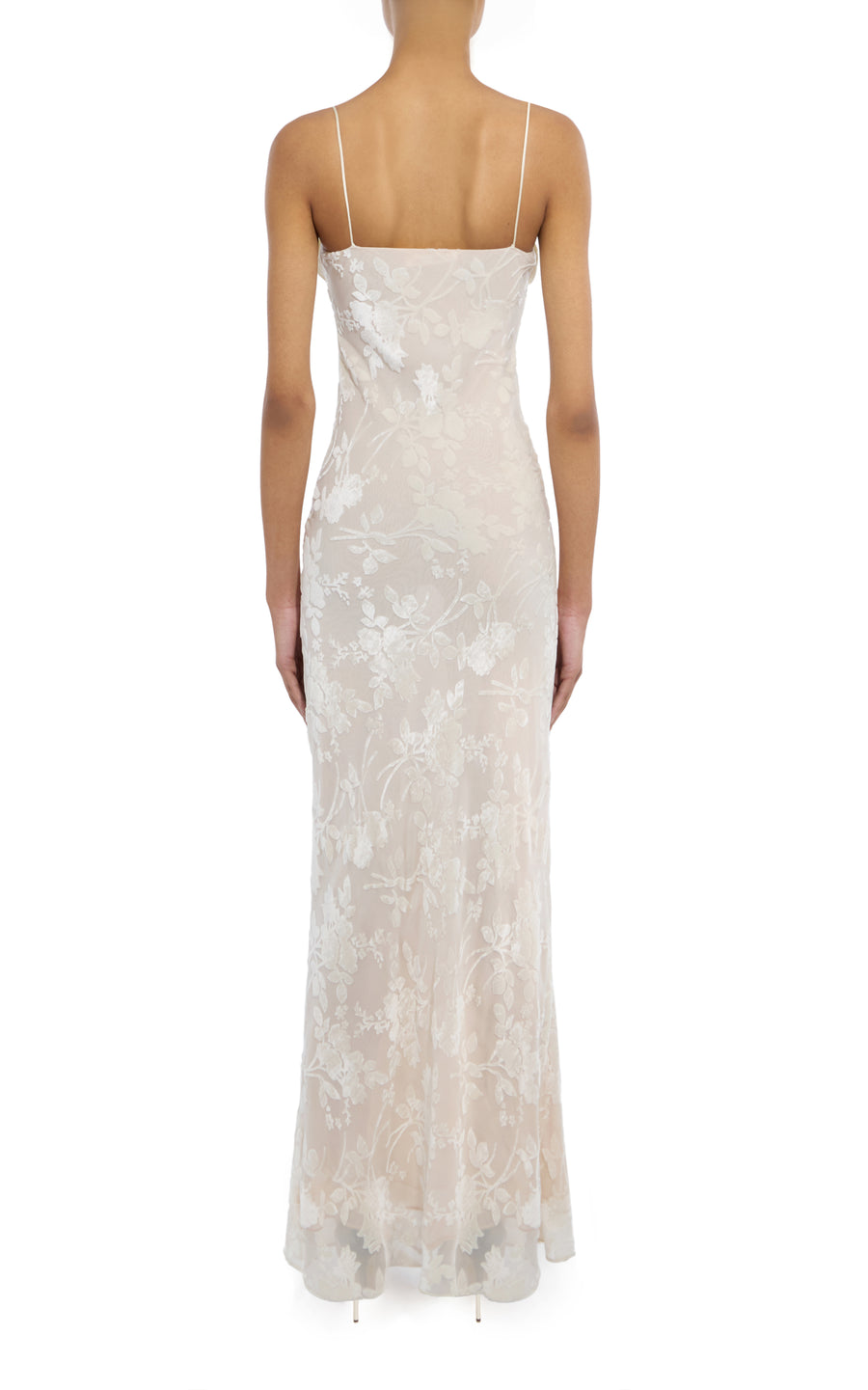 Off White Velvet Devoré and Lace Slip Gown With Silk Charmeuse Detail
