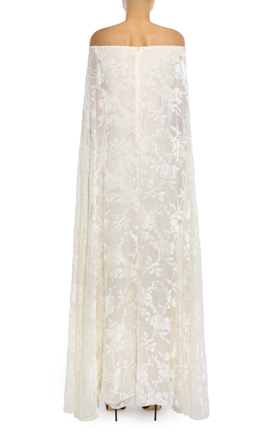 Off White Floral Velvet Devor Off the Shoulder Cape Gown Rodarte Off White Floral Velvet Devor Off the Shoulder Cape Gown Rodarte