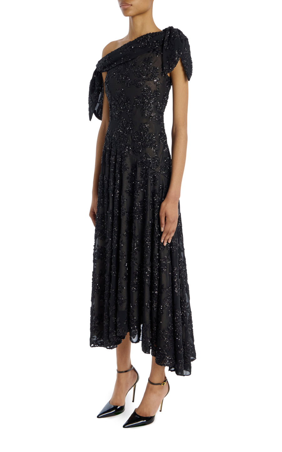 Black Embroidered Sequin Off The Shoulder Dress