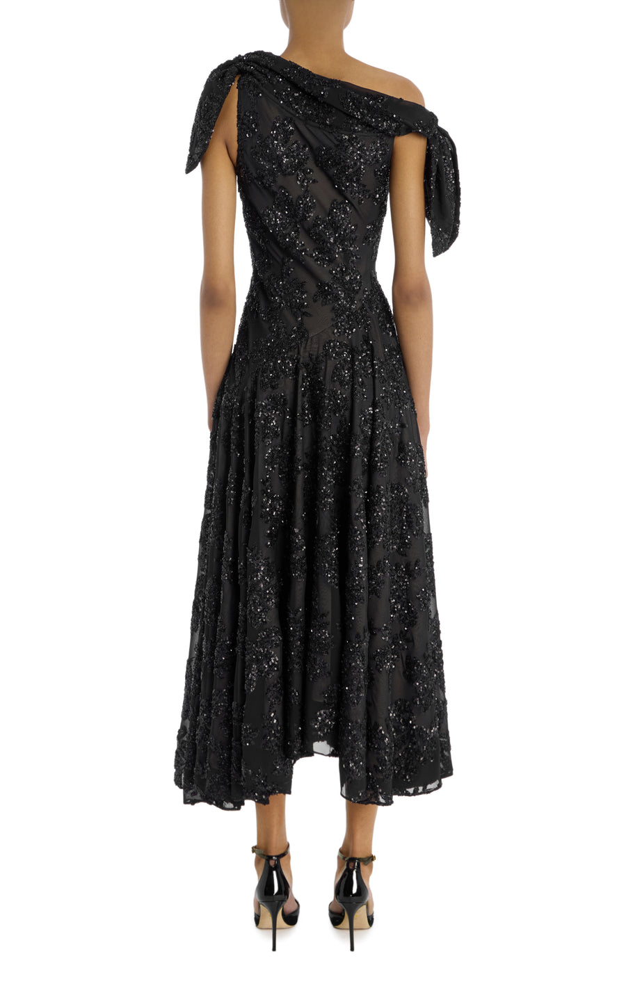 Black Embroidered Sequin Off The Shoulder Dress