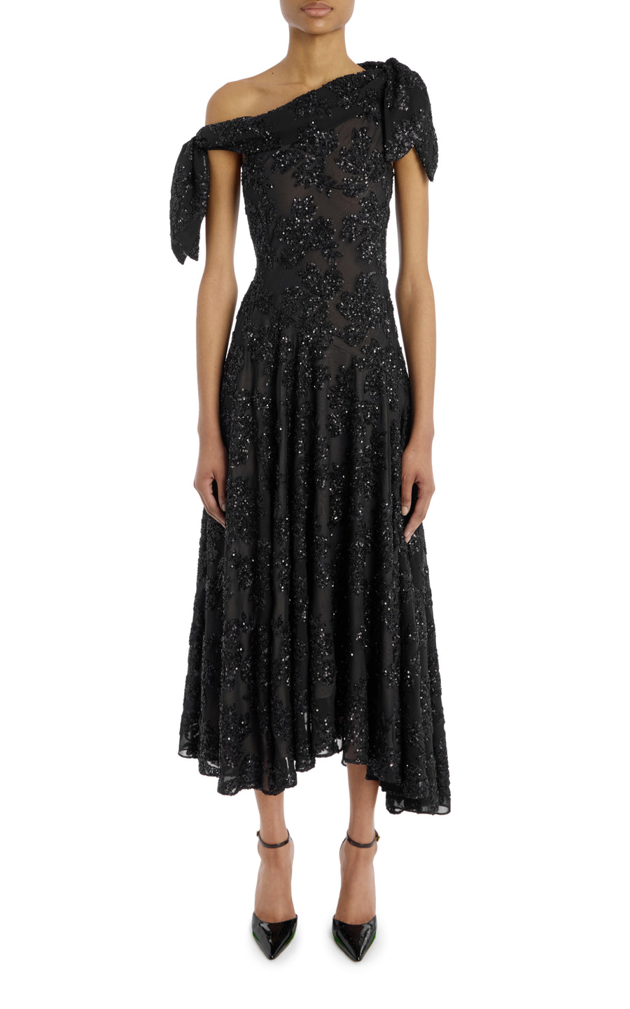 Black Embroidered Sequin Off The Shoulder Dress