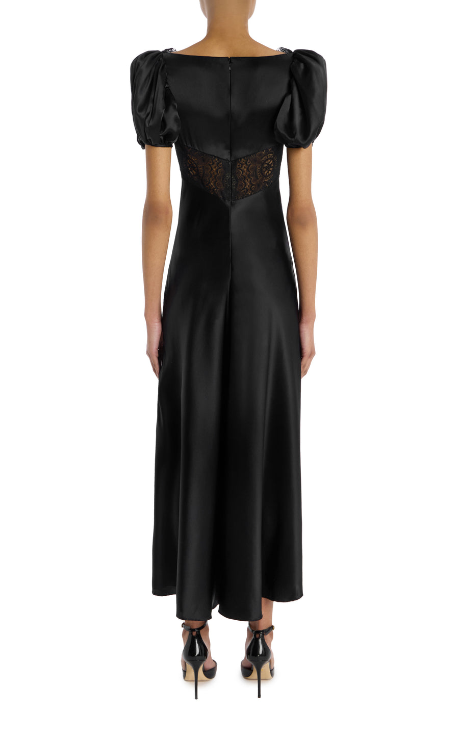 Black Silk Satin Bias Dress With Gathered Bust And Black Lace Detail Rodarte Black Silk Satin Bias Dress With Gathered Bust And Black Lace Detail Rodarte