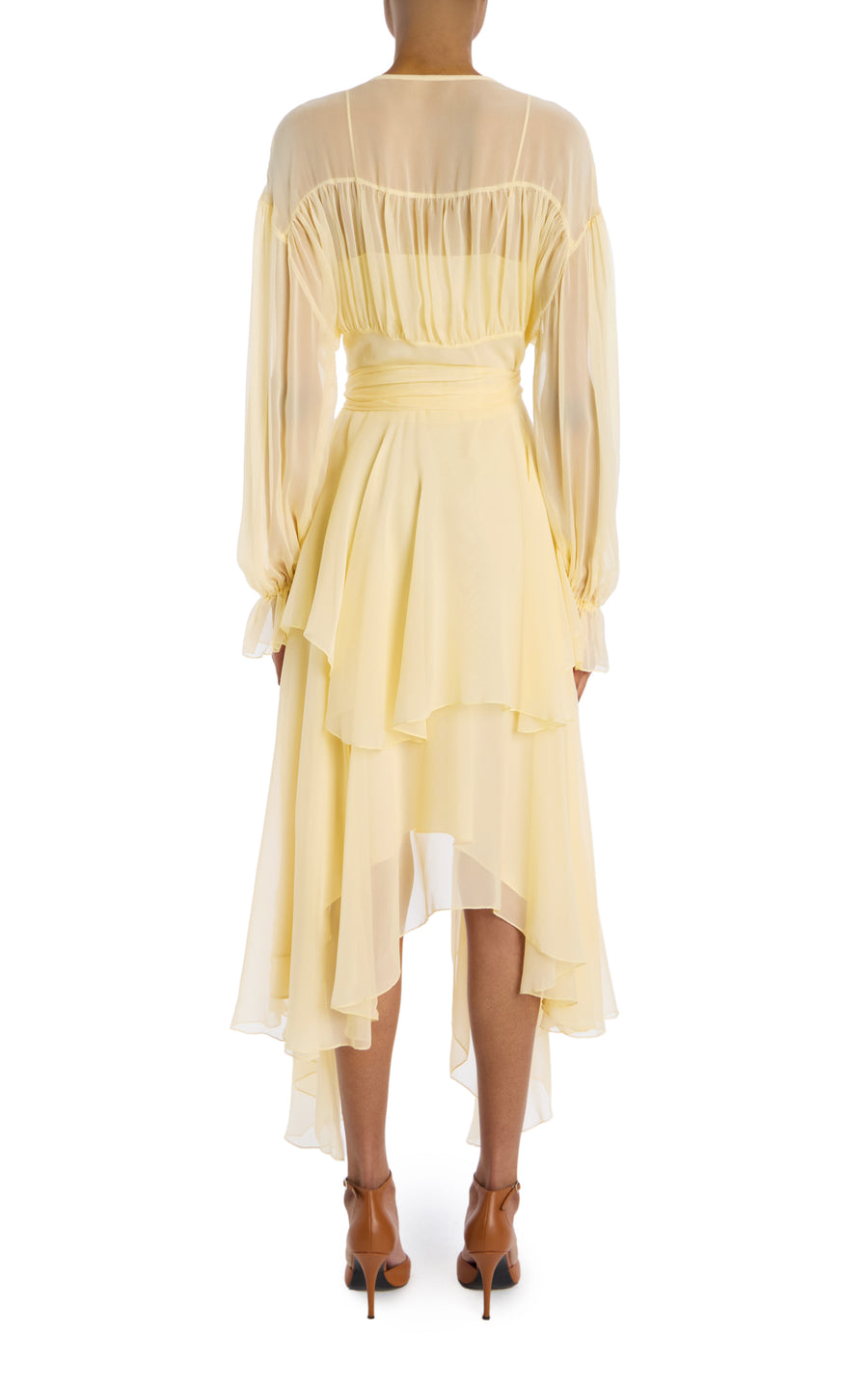 Yellow Silk Chiffon Dress With Tie Detail And Slip