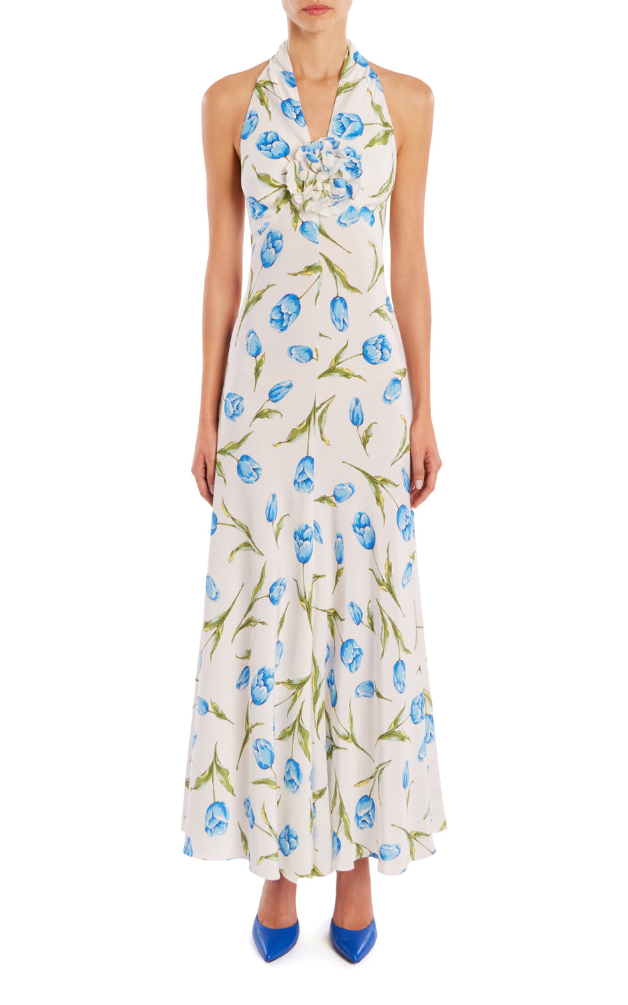 Tulip Printed Silk Halter Maxi Dress With Silk Flower Rodarte Tulip Printed Silk Halter Maxi Dress With Silk Flower Rodarte