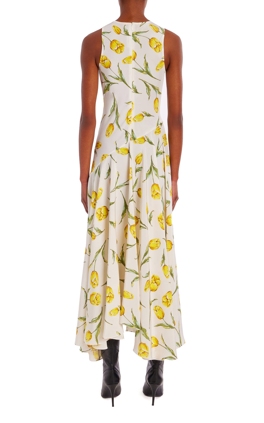 Floral Silk Cowl Neck Dress With Handkerchief Skirt