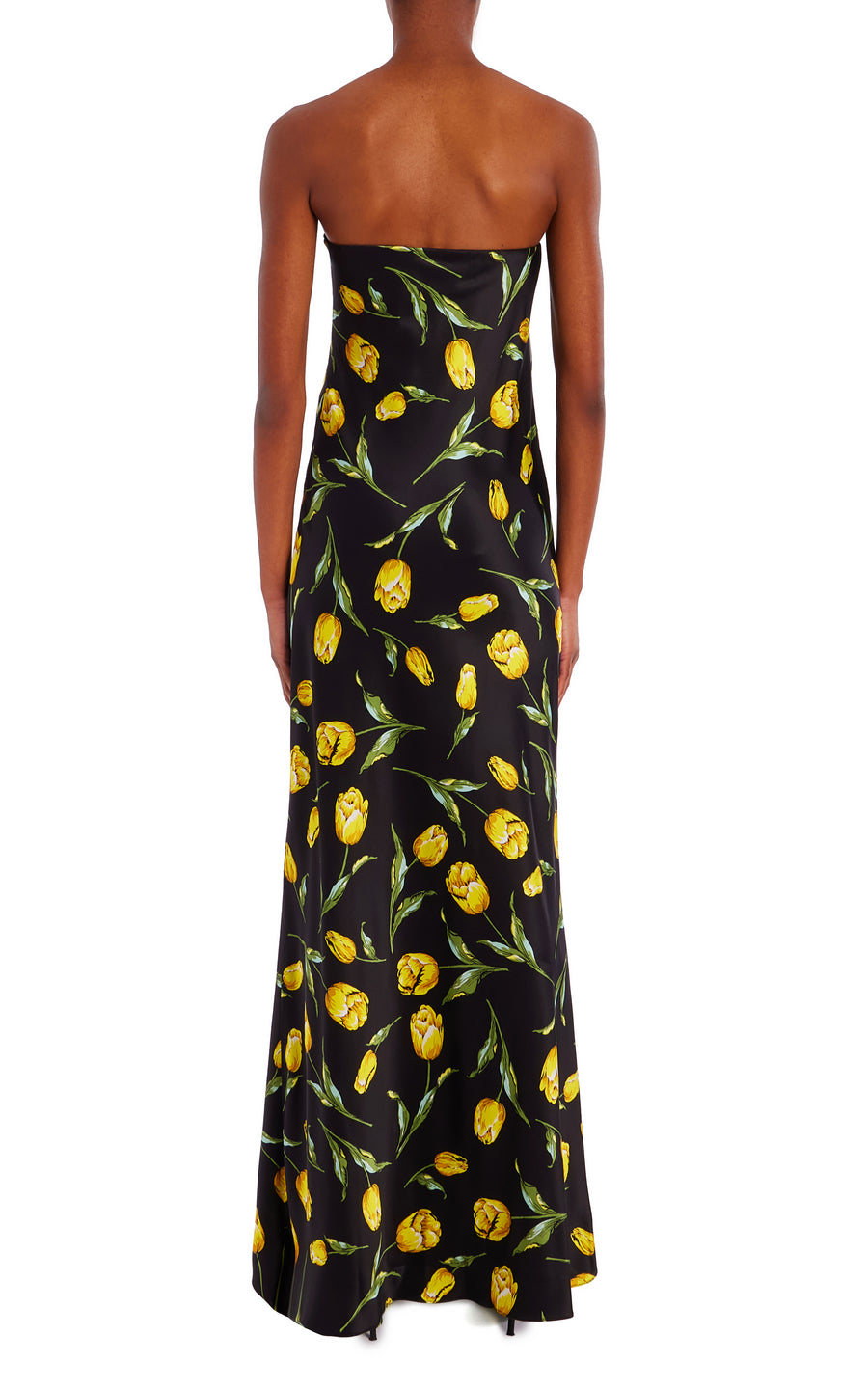 Printed Silk Strapless Gown