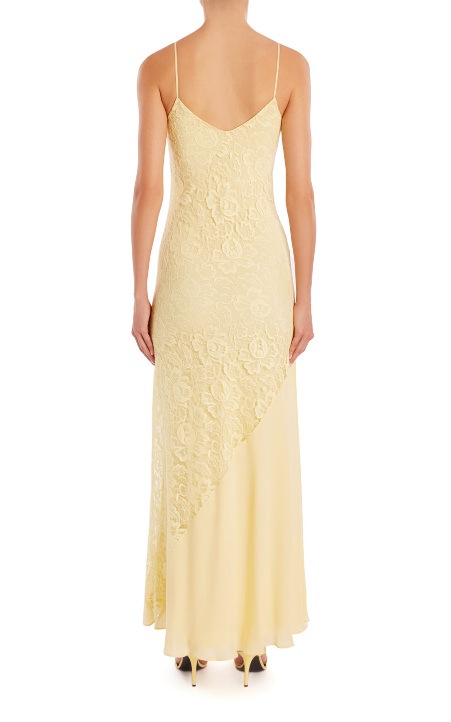 Yellow French Levers Lace And Silk Georgette Bias Gown