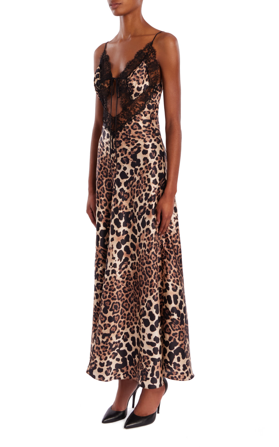 Leopard Printed Silk Bias Dress With Black Lace Rodarte Leopard Printed Silk Bias Dress With Black Lace Rodarte