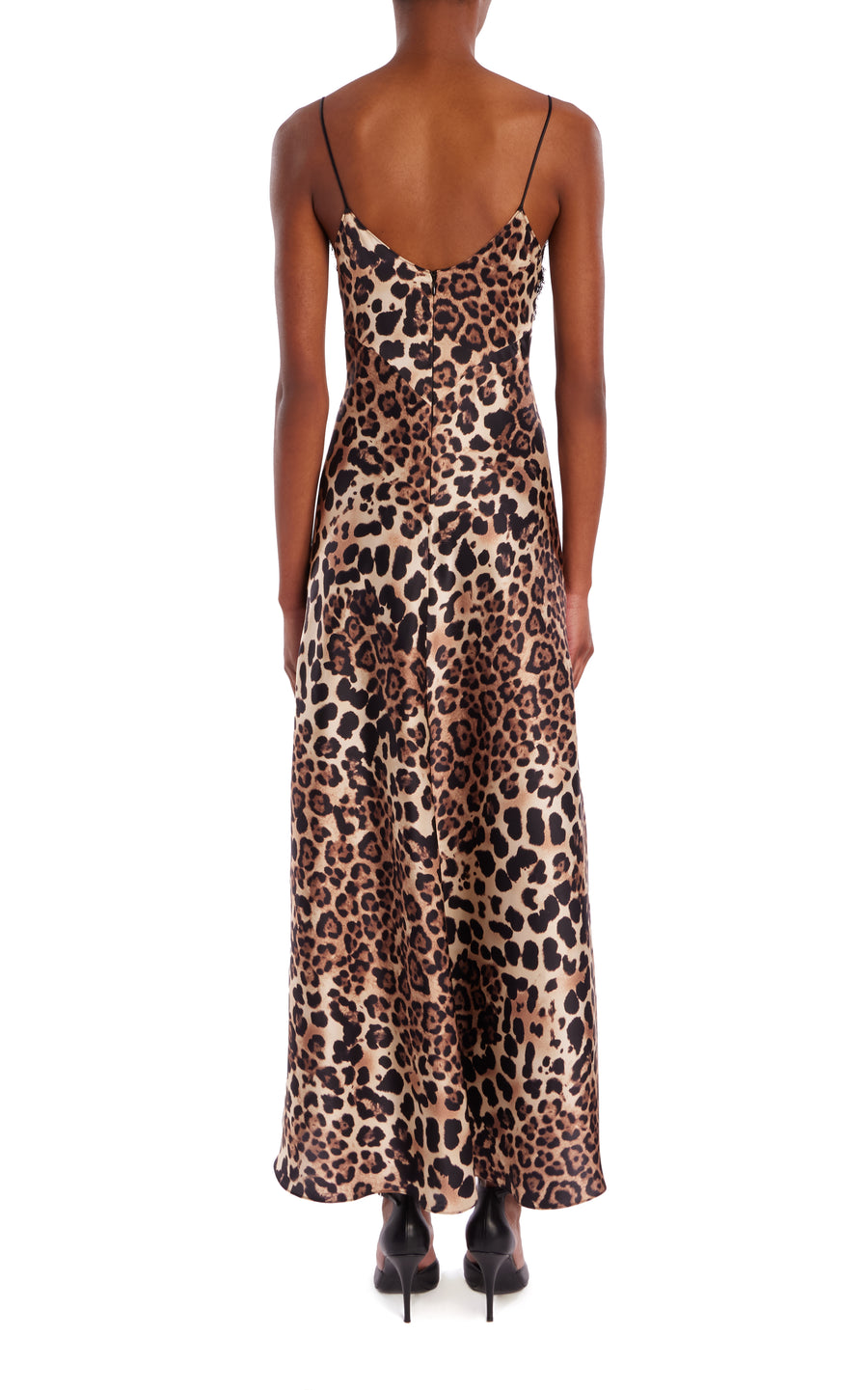 Leopard Printed Silk Bias Dress With Black Lace Leopard Printed Silk Bias Dress With Black Lace