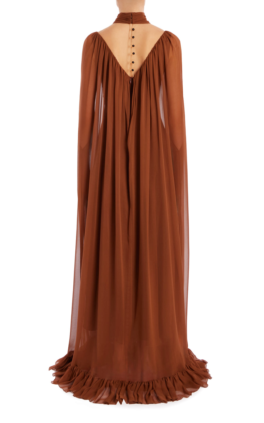 Brown Silk Chiffon Cape Gown with Ruffle Detail Rodarte Brown Silk Chiffon Cape Gown with Ruffle Detail Rodarte