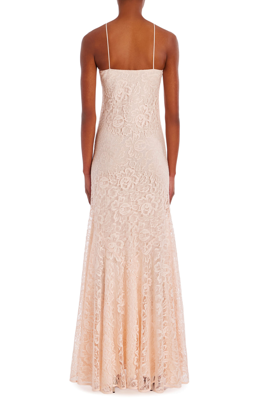 Pink French Levers Lace Halter Gown with Flower